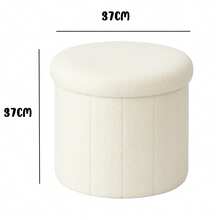 Plush Storage Ottoman Stool With Hidden Storage – Foldable Round Footstool Seat For Bedroom, Living Room & Entryway – Soft Teddy Fabric Storage Bench (2 Sizes) - White - View 11