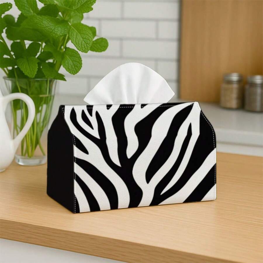 1pc Modern Fashionable Tissue Box, Classic Zebra Stripe Design, Sturdy Decorative Storage Box For Kitchen, Living Room, Bedroom, Vehicle, Multipurpose Holiday Home Decor Tissue Holder