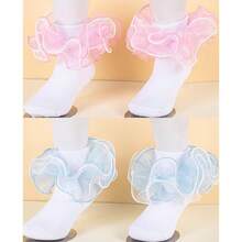 NEW-   Women Big Ruffle Ankle Socks,Double Lace Turn Cuff Lightweight Cotton Frilly Dress Cute Girl Sock With Ruffles,#W101 - Mixed Color 013 - View 9