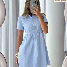 guang zhou mi qian shang mao  Vestido corto casual de mujer de unicolor con botones delanteros, para verano - Multicolor - Ver 2