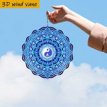 1 pieza Diseño floral complejo con patrón azul de Taiji 3D. 10in*10in con gancho giratorio, molino de viento creativo DIY de 360°, decoración colgante clásica de doble cara redonda para interiores/exteriores (sin incluir el colgante), estilo aleatorio - A - Ver 6