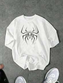 Men's Short-Sleeved Crew Neck T-Shirt With Print, Slim Fit Summer Casual Half-Sleeve, Modern And Comfortable Design, Urban Style, Printed Design, Casual T-Shirt, Basic T-Shirt, For Men And Women, For Couples - 白色 - 查看 7