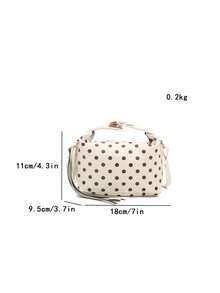 1 Piece Small Polka Dot Print Box Bag, Adjustable PU Zipper Crossbody Bag, Heart-Shaped Tassel Decoration, Fashionable Handbag For Daily Use, Date - 米色 - 查看 8