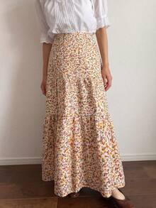Chân váy dài maxi nữ 2026 mùa hè màu be họa tiết hoa, cạp cao nhiều lớp, phong cách Bohemian lãng mạn, đi chơi, hẹn hò, du lịch, dã ngoại, phong cách đồng quê, thẩm mỹ Pháp cổ điển, váy dài đi nghỉ dưỡng - Nhiều màu - Xem 4