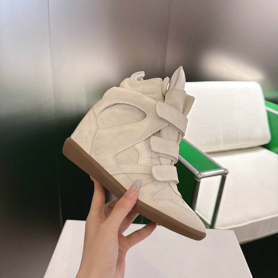 ISABEL New Spring Arrival - High-Heeled Sneakers, Genuine Leather, 8cm Platform Sole, Women's Sneakers, Versatile Casual Sports Shoes, Wedge Heel - 米白 - 查看 1