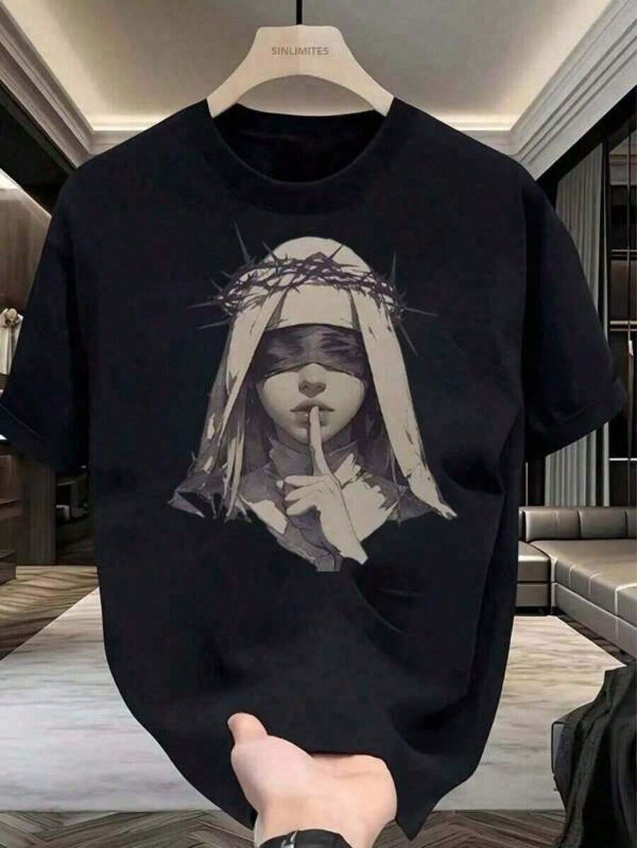 100% Pure Cotton, Breathable And Gentle On The Skin. Classic Crew Neck Design, Slim Fit, And Flattering For All Body Types. Fashionable Print With A Minimalist Style And High-Quality Finish. Unisex Design Perfect For Matching Outfits, Ideal For Everyday Wear, Dates, Leisure, And Streetwear – Versatile And Timeless. - 黑色 - 查看 1