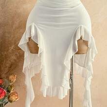 YijiaNvz  Vestido midi de mujer de vacaciones informal de unicolor con tirantes de espagueti y bajo asimétrico retorcido - Café integral - Ver 4