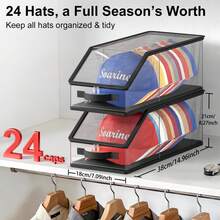 OrdoVault 1/2pcs Large Capacity Baseball Cap Display Storage Box, Foldable Stackable Transparent Zipper Organizer For Home, Store Display, Celebrity Collection, Holiday Gift - View 2