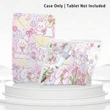 Funda protectora de tableta de cristal acrílico con efectos de pintura coloridos, compatible con modelos populares de Honor/Apple, con diseños de conejo lindo, tulipán, lazo, luna, con soporte plegable, esquinas reforzadas de silicona, función de activación/suspensión automática, ranura para bolígrafo incorporada, soporte ajustable de varios ángulos - Protección diaria perfecta - Multicolor - Ver 6