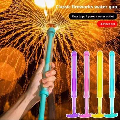 2/6 chiếc súng phun nước pháo hoa mùa hè, súng phun nước kéo ra với hiệu ứng phun pháo hoa, đồ chơi phun nước bền bỉ phù hợp cho thanh thiếu niên, các trận chiến nước ngoài trời, tiệc bể bơi, đồ chơi bãi biển, đạo cụ chụp ảnh, quà sinh nhật cho bé trai và bé gái