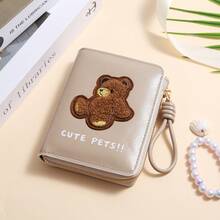 CarrKen 1 pieza Cartera corta versátil y exquisita para mujer con patrón de oso, estilo retro europeo & americano, multifuncional y de múltiples compartimentos, nueva, para adolescentes - Multicolor - Ver 10