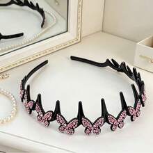 1pc Elegant Wave Headband With Synthetic Zirconia Decorated Butterfly, Non-Slip Plastic Hair Hoop For Women, Durable Fashion Hair Accessory Suitable For All Seasons, Suitable For Daily Face Washing And Formal Occasions - Multicolor - View 1