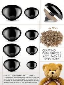 90/10pcs Special Safety Crochet Toy Nose Covers, Black Plastic Triangle Teddy Bear Nose Covers With Adjustable Rings, 6*8/7*9/9*11-3 Sizes, Suitable For Various Sizes Of Handmade Crochet Animals, Dolls, Puppets, DIY Items, Halloween, Christmas Decorations And Gifts - Nose - View 1