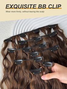 16pcs Hair Extensions, 7pcs/Set, Brown Color, 22 Inches Long, Natural Wavy Curly, Heat-Resistant Synthetic Fiber, Suitable For Women To Wear For Parties And Daily Use - Brown Ombre - View 5