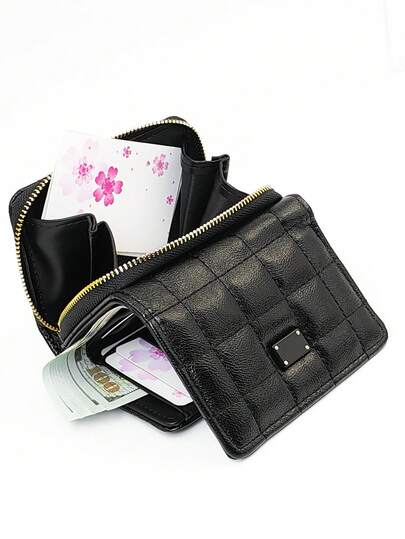 Clip Short Folding Pu Wallet Sweet Cute Fashion Young Zip Large Capacity Card Holder Storage Card