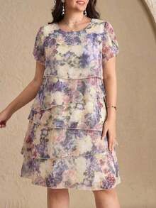 Reflora Vestido de moda con cuello redondo, mangas con volantes y estampado floral para mujer de talla - Blanco y Negro - Ver 8