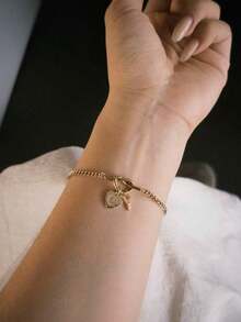 Vòng tay nút thắt tình yêu khắc tên/chữ cái tùy chỉnh, charm chữ đính đá Cubic Zirconia tinh tế, vòng tay dây xích tối giản, quà tặng sinh nhật/Valentine cho cô ấy - Nhiều màu - Xem 3