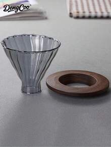 Dengcoo 1 pieza Cafetera de goteo de vidrio gris, filtro de café manual de vidrio cónico con soporte de bambú, capacidad para 1-6 tazas, accesorio de embudo para café de goteo, adecuado para el hogar y la oficina - Gris - View 2