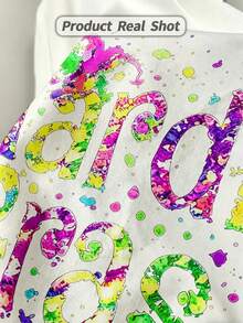 Camiseta informal de manga corta y cuello redondo Para niña suave con estampado de Mardi Gras, ideal para primavera y verano.White - Blanco - Ver 5
