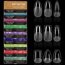 550PCS Almond Gel Nails Tips Pre Etched False Nails Clear Full Covers Soft Acrylic Press On Nails For Manicures Cosmetic Tools - Clear - View 2