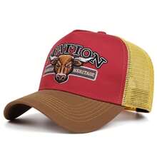 1 pieza Gorra de camionero con bordado de cabeza de toro occidental "STATION HERITAGE", gorra de béisbol con parte trasera de malla transpirable, gorra de estilo vaquero ajustable - A - Ver 8