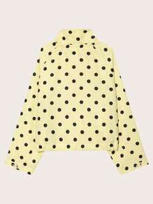 Chaqueta con cordón estampada con lunares, de estilo casual para primavera y otoño, de tela ligera y oversize - Amarillo - Ver 4