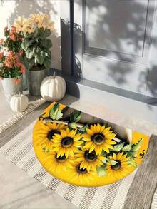 1 covoraș de ușă antiderapant cu model de floarea-soarelui vibrant pentru cadă - ușor de curățat, design semicircular, potrivit pentru utilizare interior/exterior, perfect pentru intrări, bucătării, băi, balcoane și spații exterioare, covoraș de ușă exterior - A - Vizualizare 3