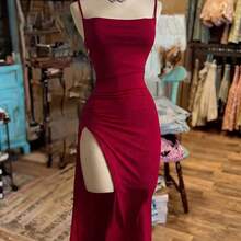 guang zhou mi qian shang mao  Vestido con abertura de unicolor de moda para mujer - Naranja - Ver 4