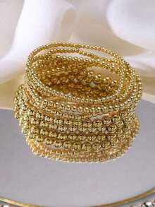 7pcs/Set Minimalist Beaded Bracelet Set For Women, Elegant Gift For Holidays & Dates, Versatile Daily Accessory, Simple Jewelry Design - Yellow Gold - View 1