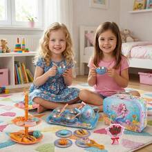 52-Piece Children's Tea Set, Birthday, Christmas, Children's Day Gift, Includes Dessert, Tea Set, Tableware And Carrying Case (Red) - Blue-m - View 9