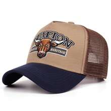 1 pieza Gorra de camionero con bordado de cabeza de toro occidental "STATION HERITAGE", gorra de béisbol con parte trasera de malla transpirable, gorra de estilo vaquero ajustable - A - Ver 6