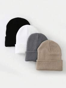 4pcs/Pack Solid Color Minimalist Knit Beanie, Unisex, Suitable For Casual Everyday Wear In Autumn/Winter - Multicolor - View 7