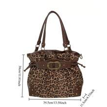 Leopardenmuster Vintage Tragetasche, Y2K Retro Schnallen Schultertasche, Große Kapazität Pendler Boho Handtasche, Geeignet für den täglichen Gebrauch - Braun - Übersicht 3