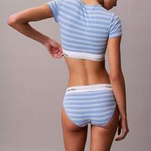 Calvin Klein Calvinklein Icon Cotton Modal Lightly Lined T-Shirt Bralette Underwear  Women  Bras + Bralettes QF8495 - Pulse Stripe Blue Descent - 查看 5