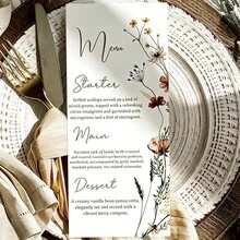 Tarjeta de menú de boda personalizada, menú de cena de boda personalizado, diseño floral minimalista elegante, decoración de mesa de boda, tarjeta de menú de evento personalizable, tarjeta personalizada, adecuada para boda, despedida de soltera, decoración de mesa de boda minimalista - Menús - Ver 4