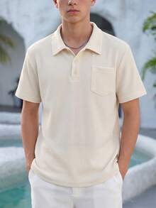 1pc Teen Boys Loose Fit Polo Shirt, Outdoor Sports, Casual, Turndown Collar Design, Short Sleeve, School, Spring/Summer/Autumn - Apricot - View 3