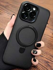 1件透明磨砂隱形環扣手機殼，適用於 iPhone 17 Air 16 15 14 13 12 11 Pro Plus Max，支援無線充電，附玻璃鏡頭蓋與保護膜 - 黑色 - 查看 1