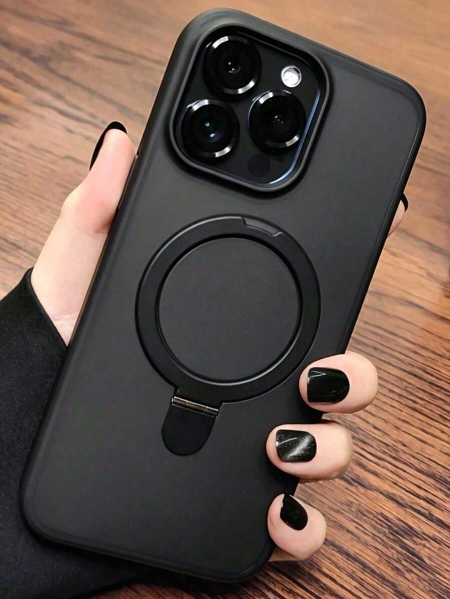1件透明磨砂隱形環扣手機殼,適用於 iPhone 17 Air 16 15 14 13 12 11 Pro Plus Max,支援無線充電,附玻璃鏡頭蓋與保護膜 - 黑色 - 查看 1