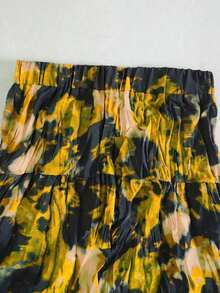 EARO Falda larga de mujer de múltiples capas con estampado de teñido anudado, cintura elástica, elegante y estilizadora para vacaciones de primavera - amarillo verdoso - Ver 6