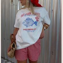 Oversized Youth T-Shirt In A Y2K Style For Girls, With A Cute Retro Fruit Print Design. Super Loose And Cool For Summer, Comfortable Clothing Ideal For Everyday Wear And Casual Outings. 85NW - 白色 - 查看 5