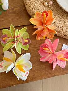 4件組人造雙花髮夾，甜美女孩海灘度假蘭花側瀏海髮夾，時尚百搭花卉頭飾，浪漫度假情人節髮飾髮夾 - 彩色 - 查看 7