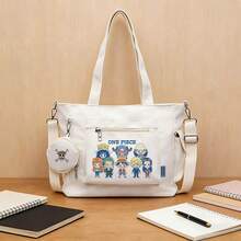 Miniso One Piece Chibi Straw Hat Crew Print White Casual Multi-Functional Large Capacity Tote Bag 2 Pieces Set With Detachable Coin Purse, Multi-Way Carry, Ideal For Work, Travel, Shopping And Everyday Use - White - View 4