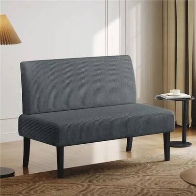 Small Sofa Couch Armless Sofa Chair With Rubberwood, Corduroy Fabric Loveseat Living Room Small Spaces Bedroom Dorm