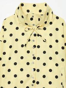 Chaqueta con cordón estampada con lunares, de estilo casual para primavera y otoño, de tela ligera y oversize - Amarillo - Ver 5