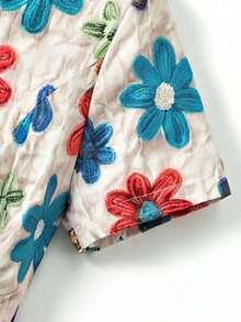 xheVestido midi de mujer  con estampado floral sólido y cuello con muesca, de manga corta, adecuado para primavera/verano, vestido casual de moda para salidasxhe - Azul - Ver 4