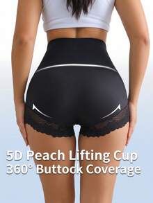 1pc Lace Trim Safety Shorts, Tummy Control Waist Shaping Slimming Casual Sports Yoga Leggings, Outerwear Base Layer Shaping Pants, All Season Spring Summer Autumn Winter - Black - View 4