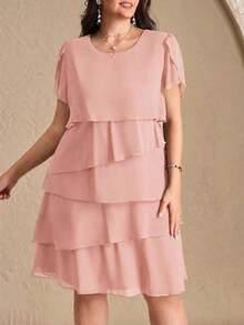 Reflora Vestido de moda con cuello redondo, mangas con volantes y estampado floral para mujer de talla - Rosa - Ver 12