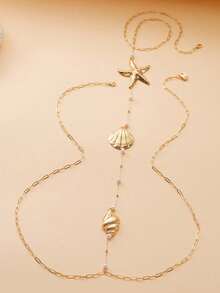 1pc Vacation Style Starfish Seashell Random Pearl Quantity Based On Size Length Jewelry Back Chain - Gold - View 2