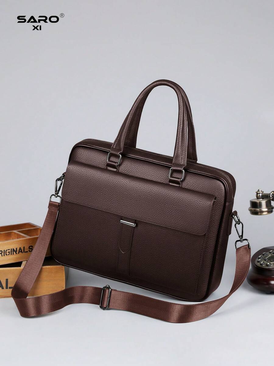 saroxi Men's Briefcase, Classic Computer Bag, Large Capacity For Files & Office Supplies, Business Commute, PU Leather, Minimalist Texture, Suitable For Work, Autumn Accessory, Gift For Husband