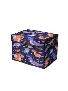 1 pieza Caja de almacenamiento plegable de gran capacidad, cesta de almacenamiento con tapa con estampado de dinosaurio y asa, multiusos para guardería, dormitorio, ropa de bebé, debajo de la cama, almacenamiento de juguetes - Multicolor - Ver 7